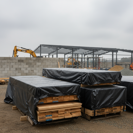 ujęcie placu budowy, zabezpieczenie folią