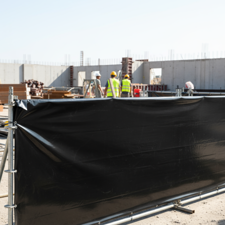 ujęcie placu budowy, zabezpieczenie folią